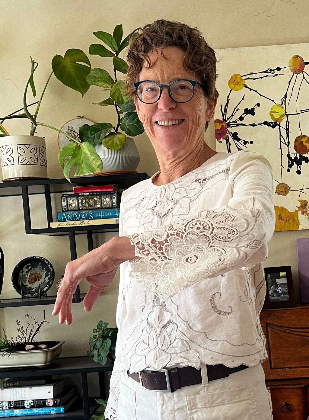 Handmade Long Sleeve Lace & Embroidered Blouse — Upcycled, Floral Detail