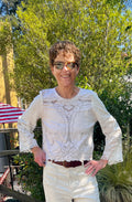 Handmade Long Sleeve Lace & Embroidered Blouse — Upcycled, Floral Detail