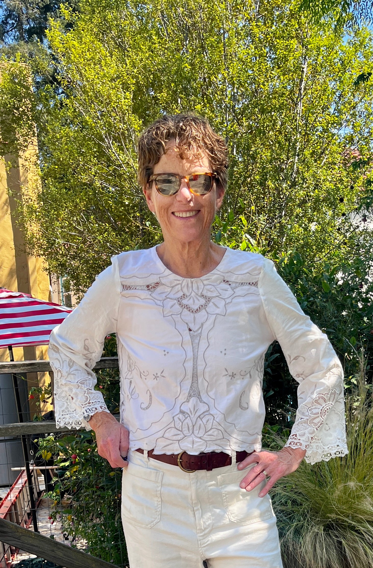 Handmade Long Sleeve Lace & Embroidered Blouse — Upcycled, Floral Detail