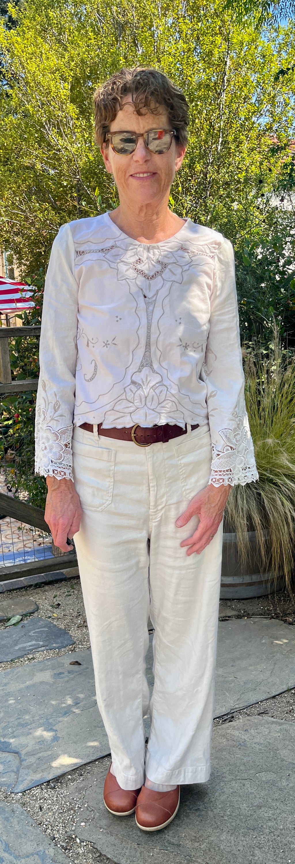 Handmade Long Sleeve Lace & Embroidered Blouse — Upcycled, Floral Detail