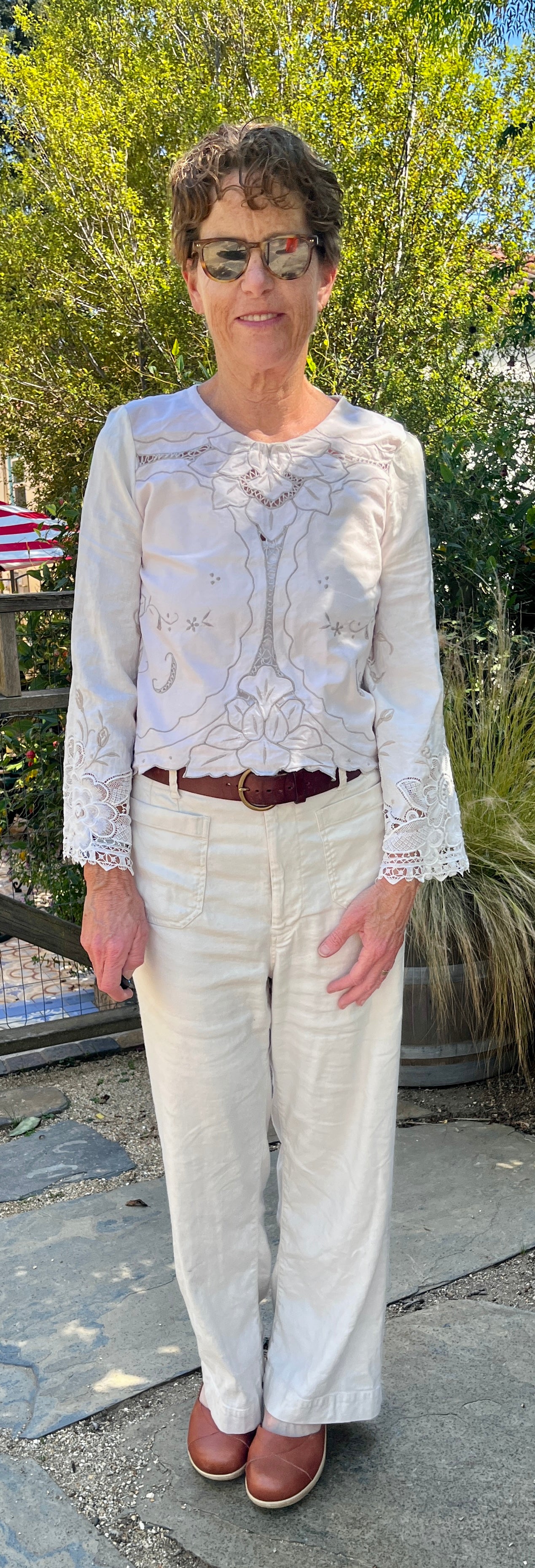 Handmade Long Sleeve Lace & Embroidered Blouse — Upcycled, Floral Detail