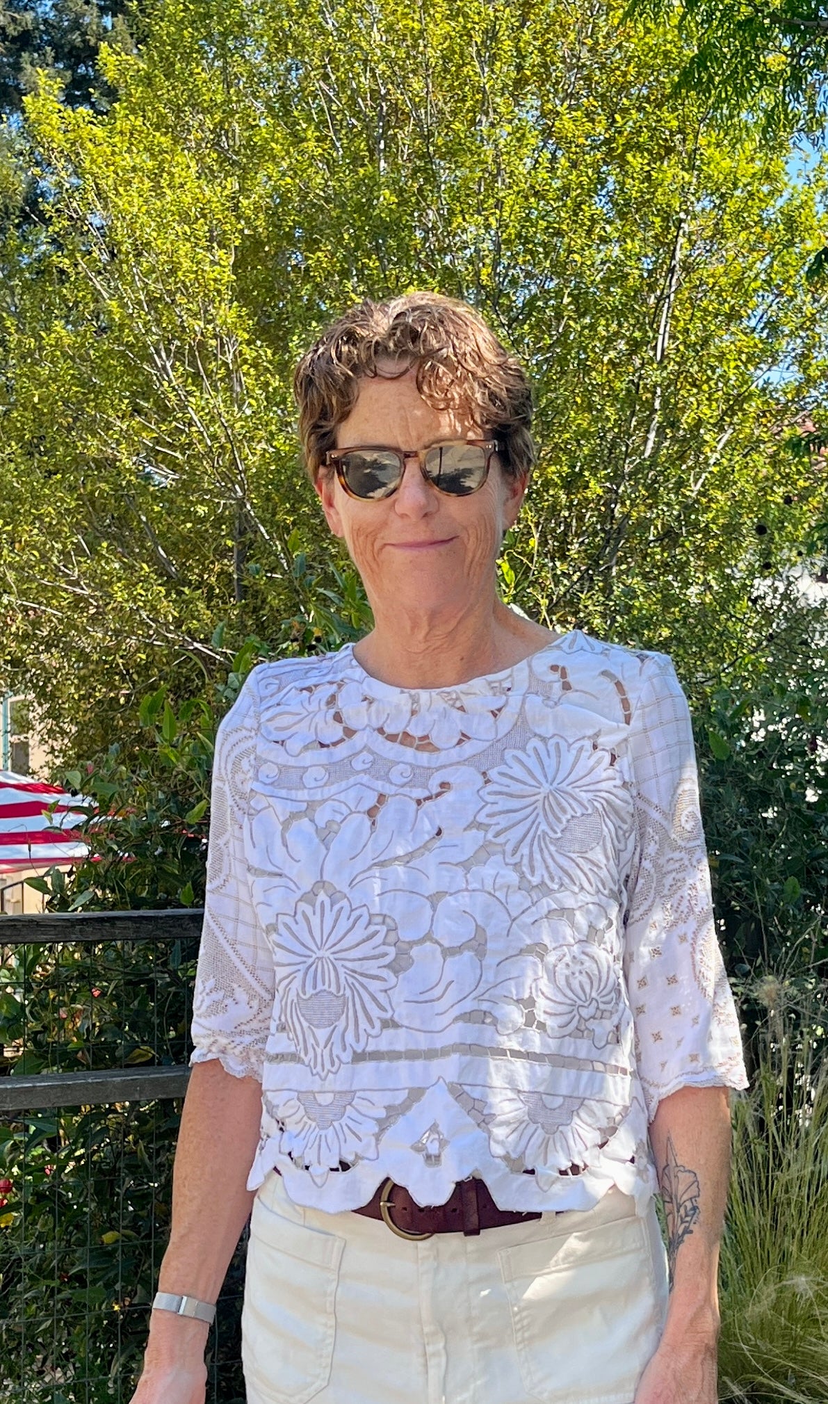 Handmade Elbow-Length Embroidered Blouse — Upcycled Linen Tablecloths