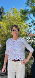 Handmade Elbow-Length Embroidered Blouse — Upcycled Linen Tablecloths
