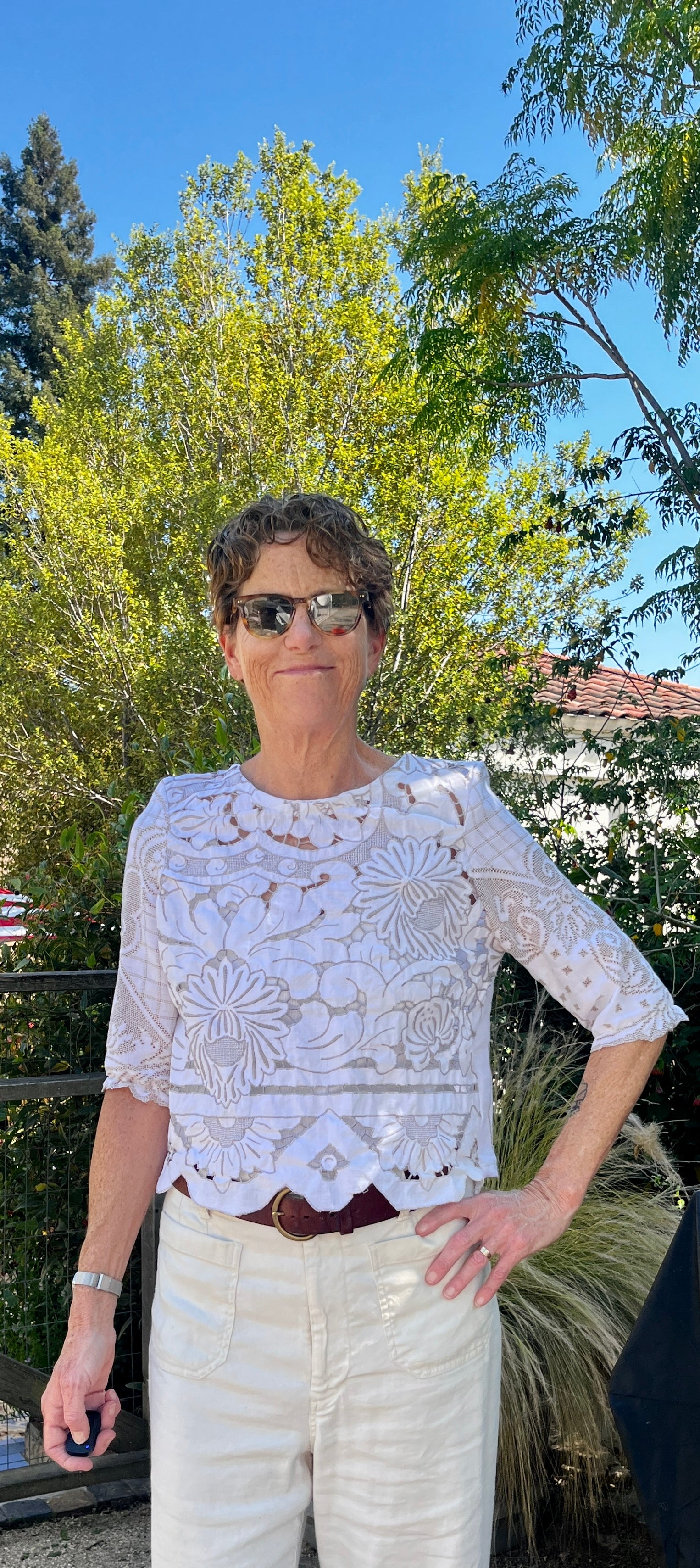 Handmade Elbow-Length Embroidered Blouse — Upcycled Linen Tablecloths