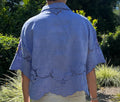 Short Sleeve Embroidered Blue Linen Shirt