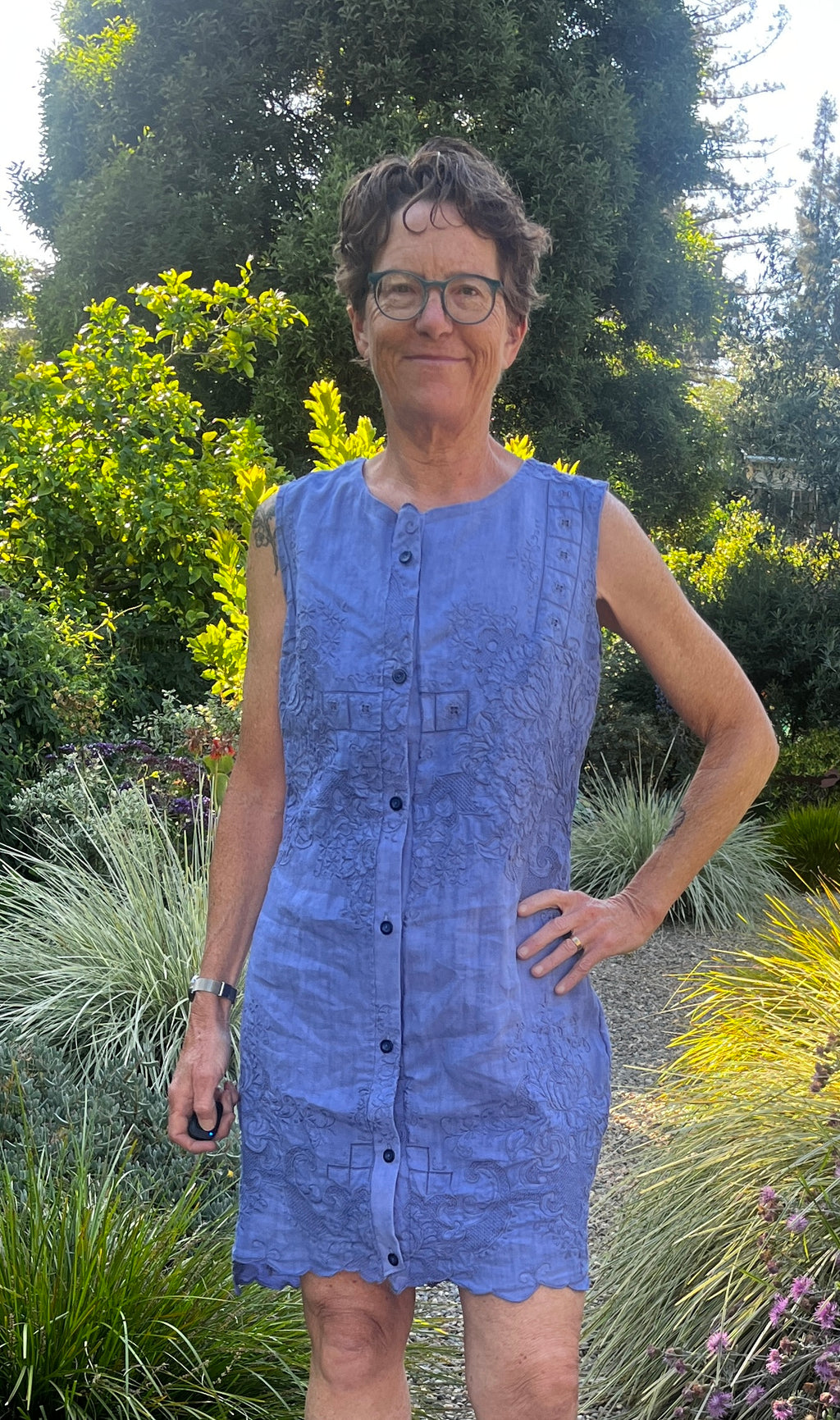 Handmade Sleeveless Embroidered Linen Dress — Upcycled, One of a Kind