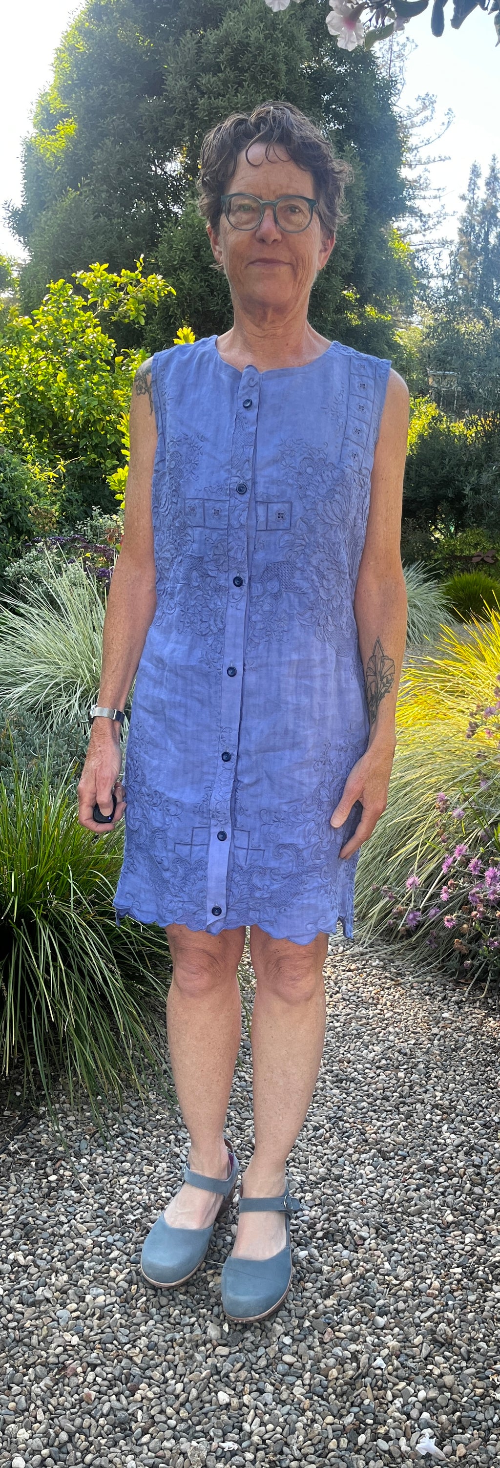 Handmade Sleeveless Embroidered Linen Dress — Upcycled, One of a Kind