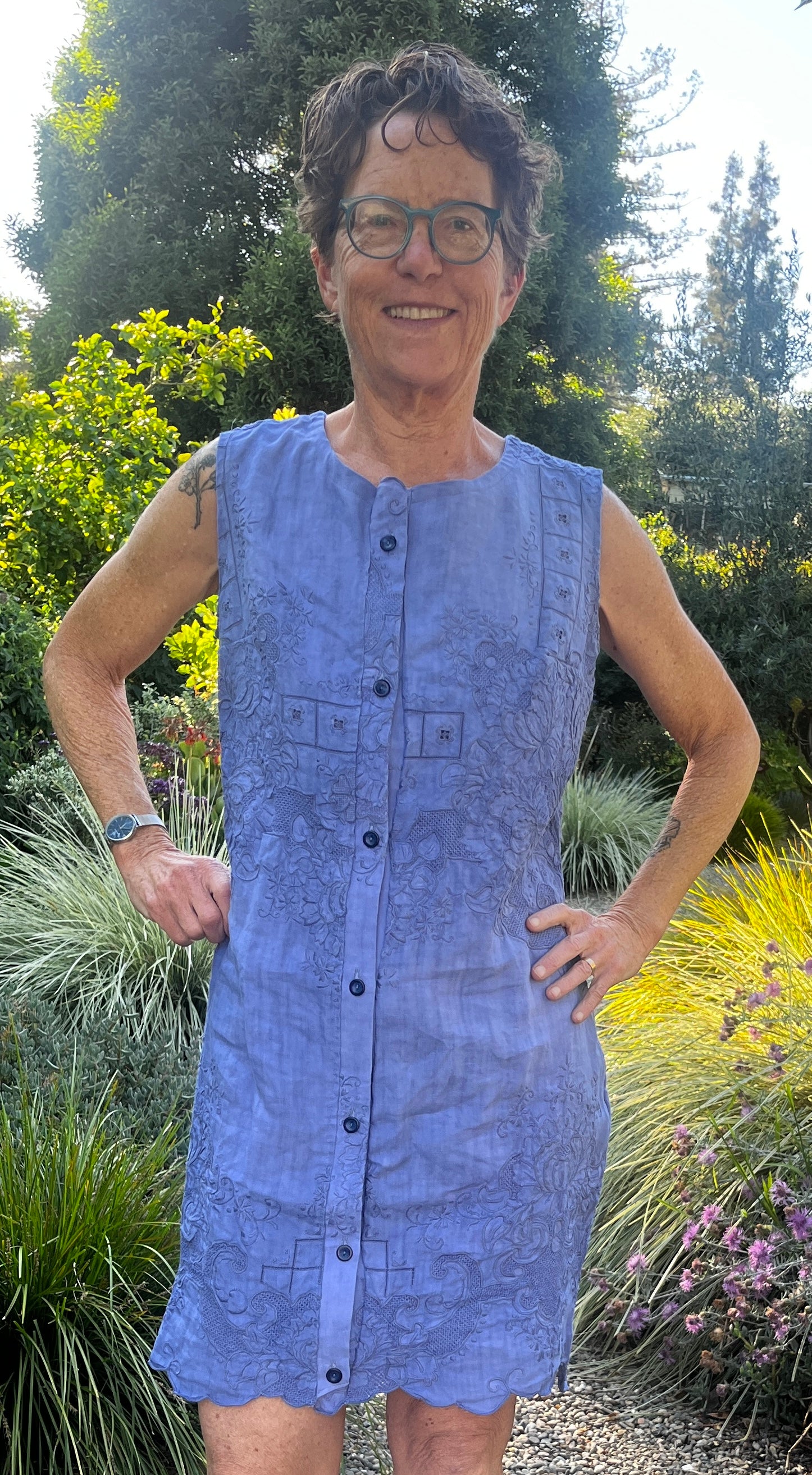 Handmade Sleeveless Embroidered Linen Dress — Upcycled, One of a Kind