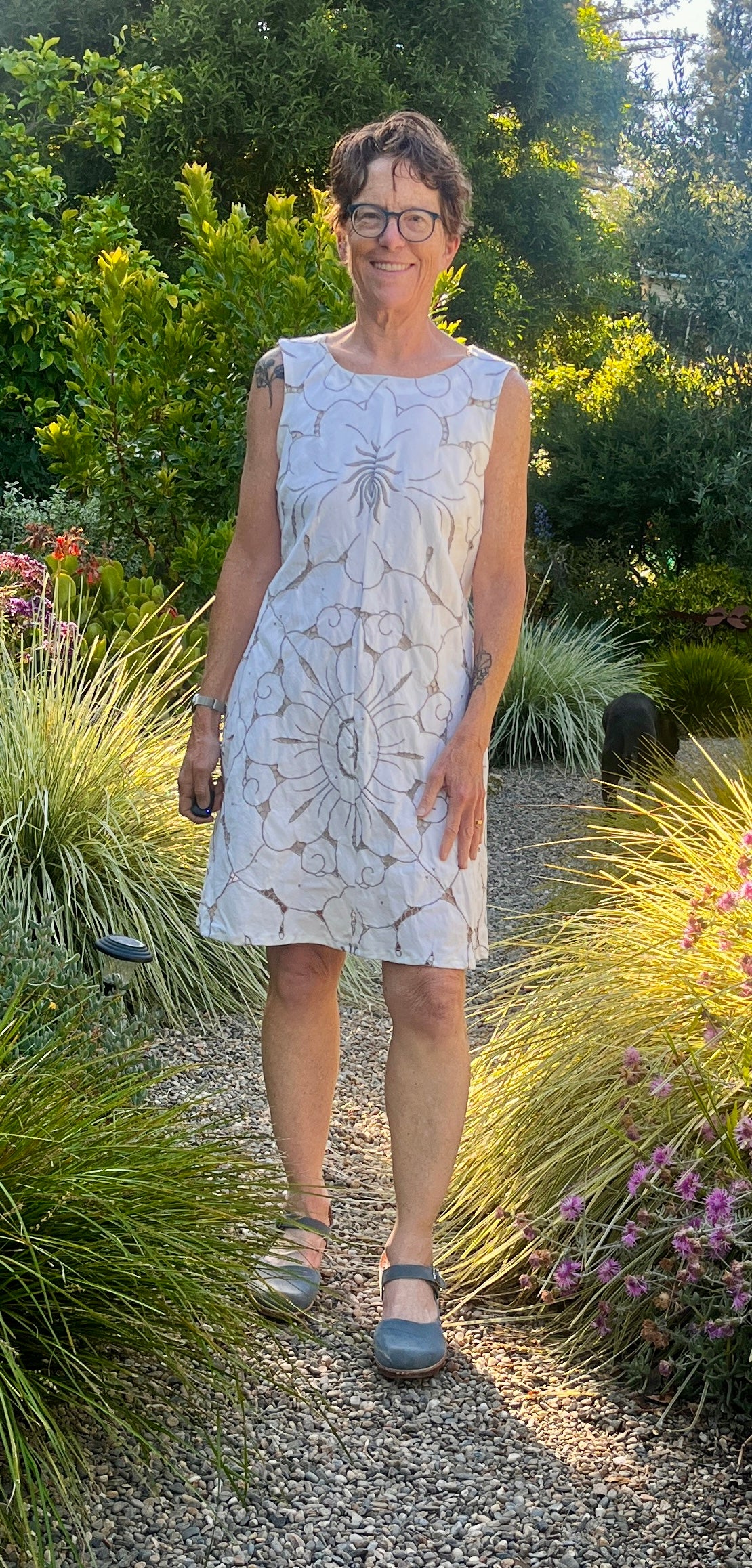 Handmade Sleeveless Cotton Dress — Cutwork & Embroidery, Button Back, Pockets & Ties