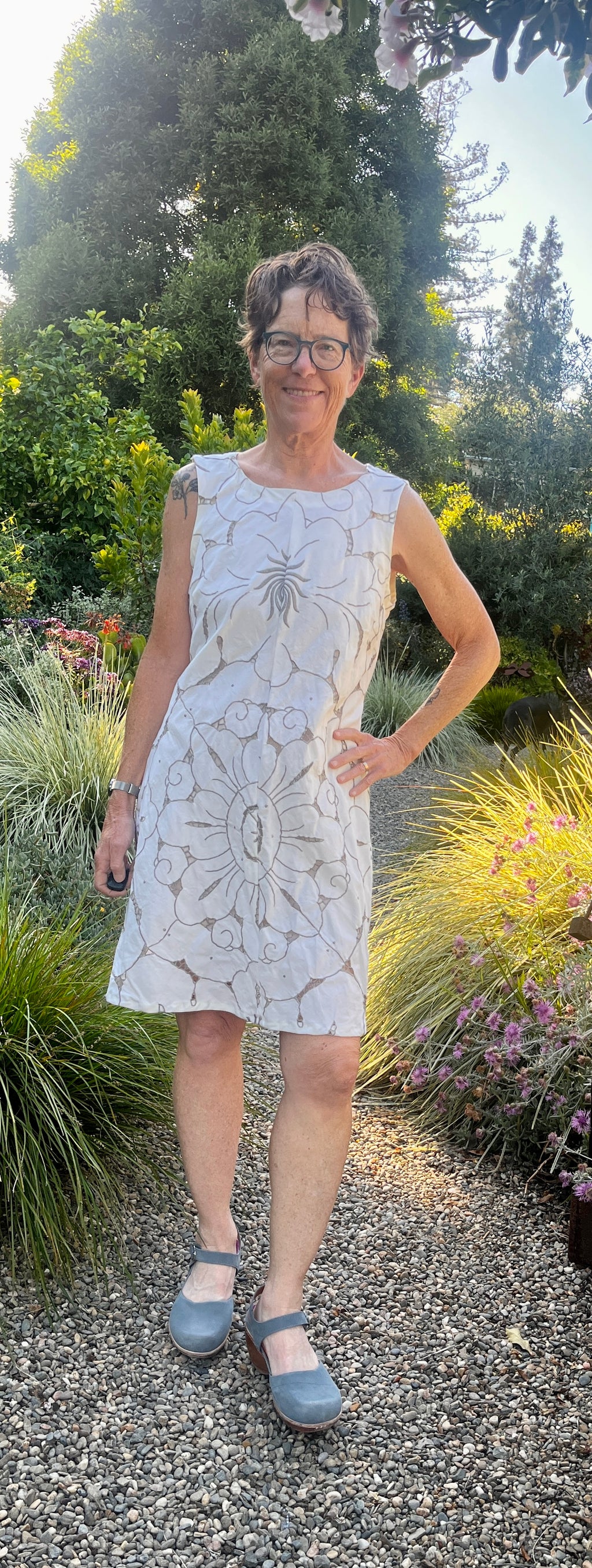 Handmade Sleeveless Cotton Dress — Cutwork & Embroidery, Button Back, Pockets & Ties