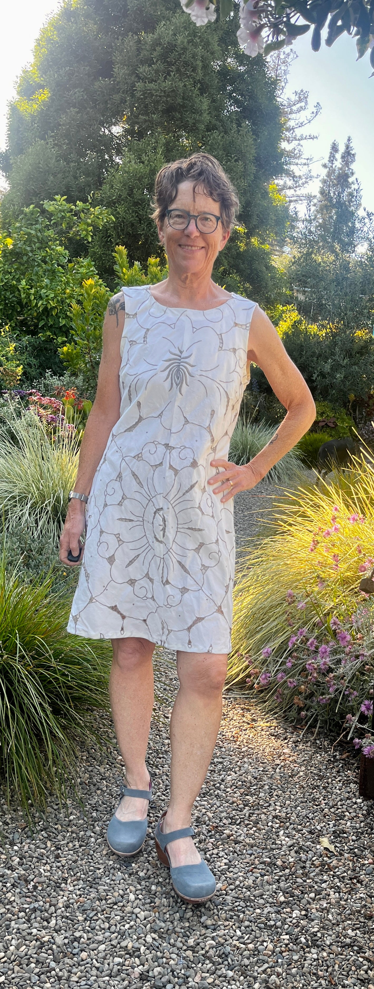 Handmade Sleeveless Cotton Dress — Cutwork & Embroidery, Button Back, Pockets & Ties
