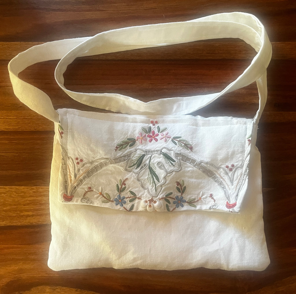Handmade Embroidered Linen Crossbody Bag — Coordinates with Embroidered Dress or Blouse