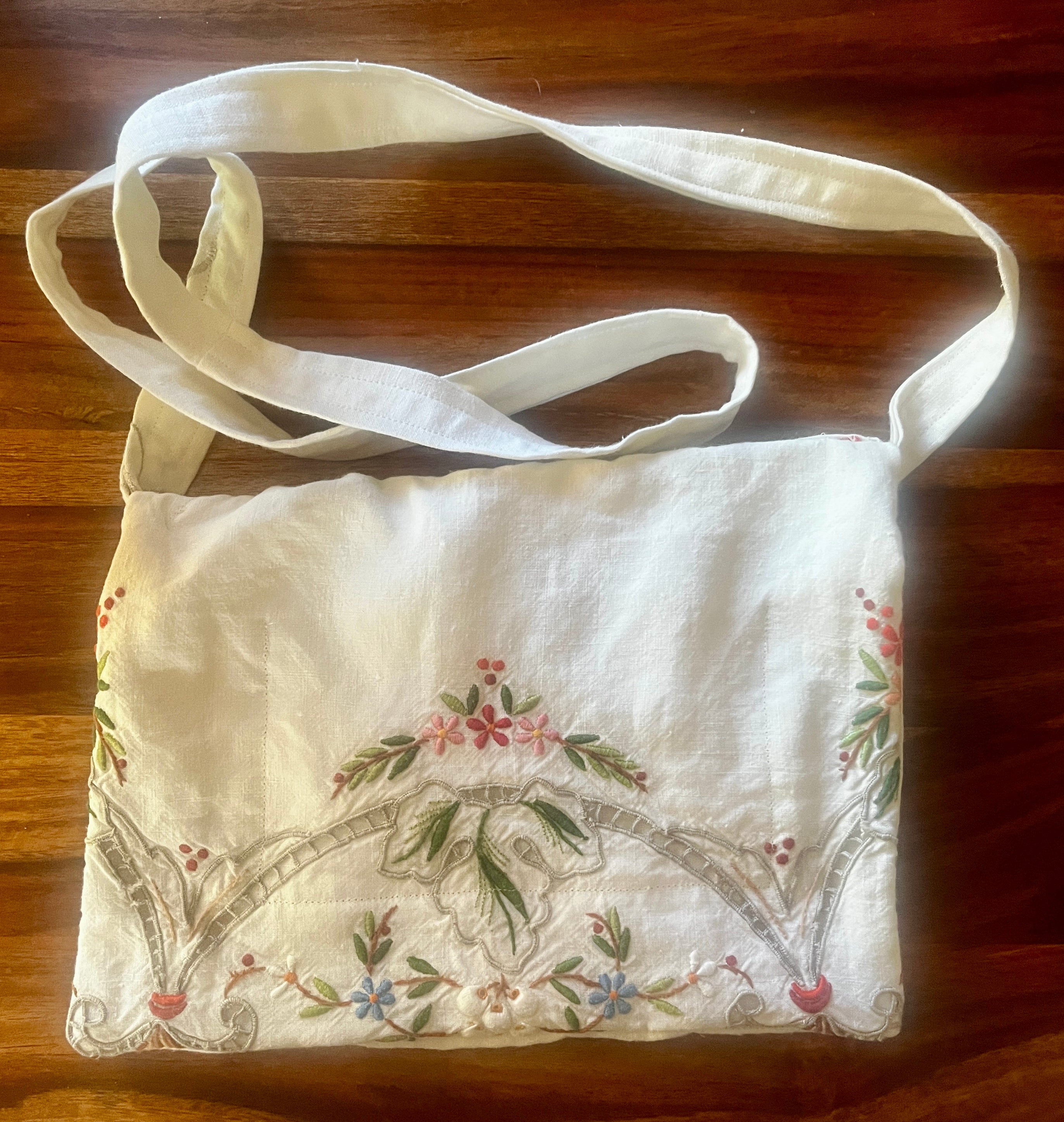 Handmade Embroidered Linen Crossbody Bag — Coordinates with Embroidered Dress or Blouse