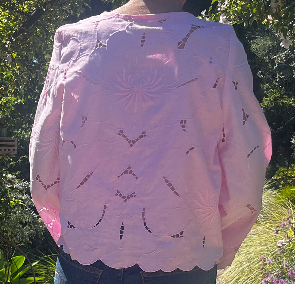 Long sleeve cotton embroidered cutwork blouse