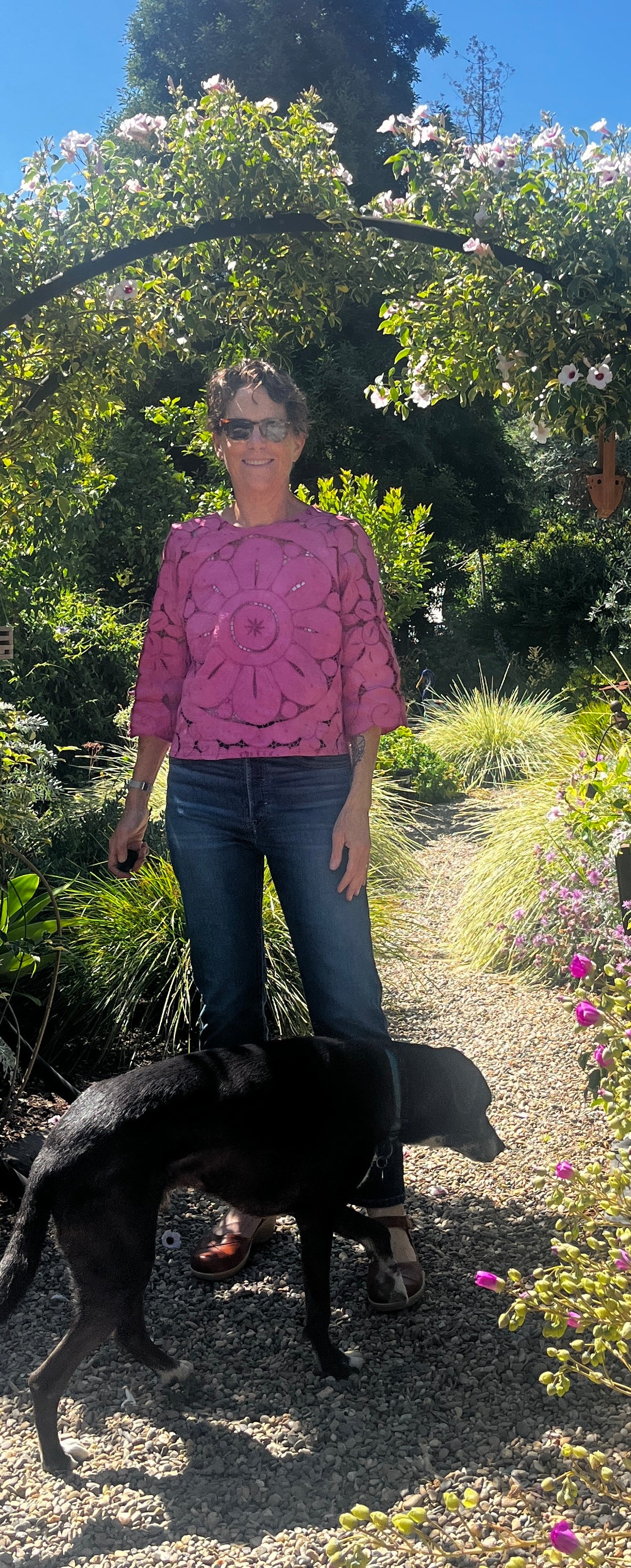 Handmade Fuchsia Cutwork Embroidered Blouse — 3/4 Sleeve, Upcycled Vintage Cotton