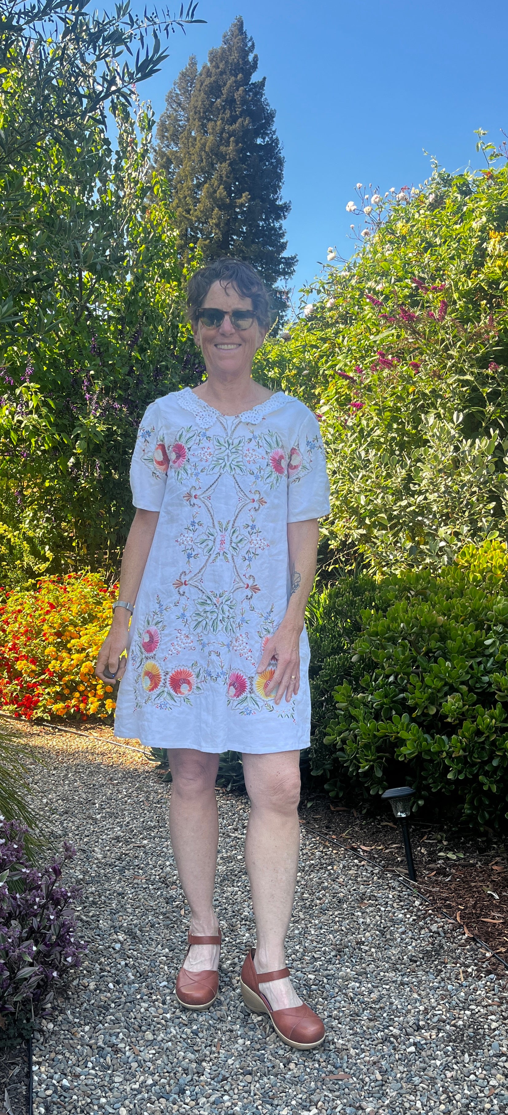 Handmade Embroidered A-Line Linen Dress with Pockets — Upcycled Vintage, One of a Kind