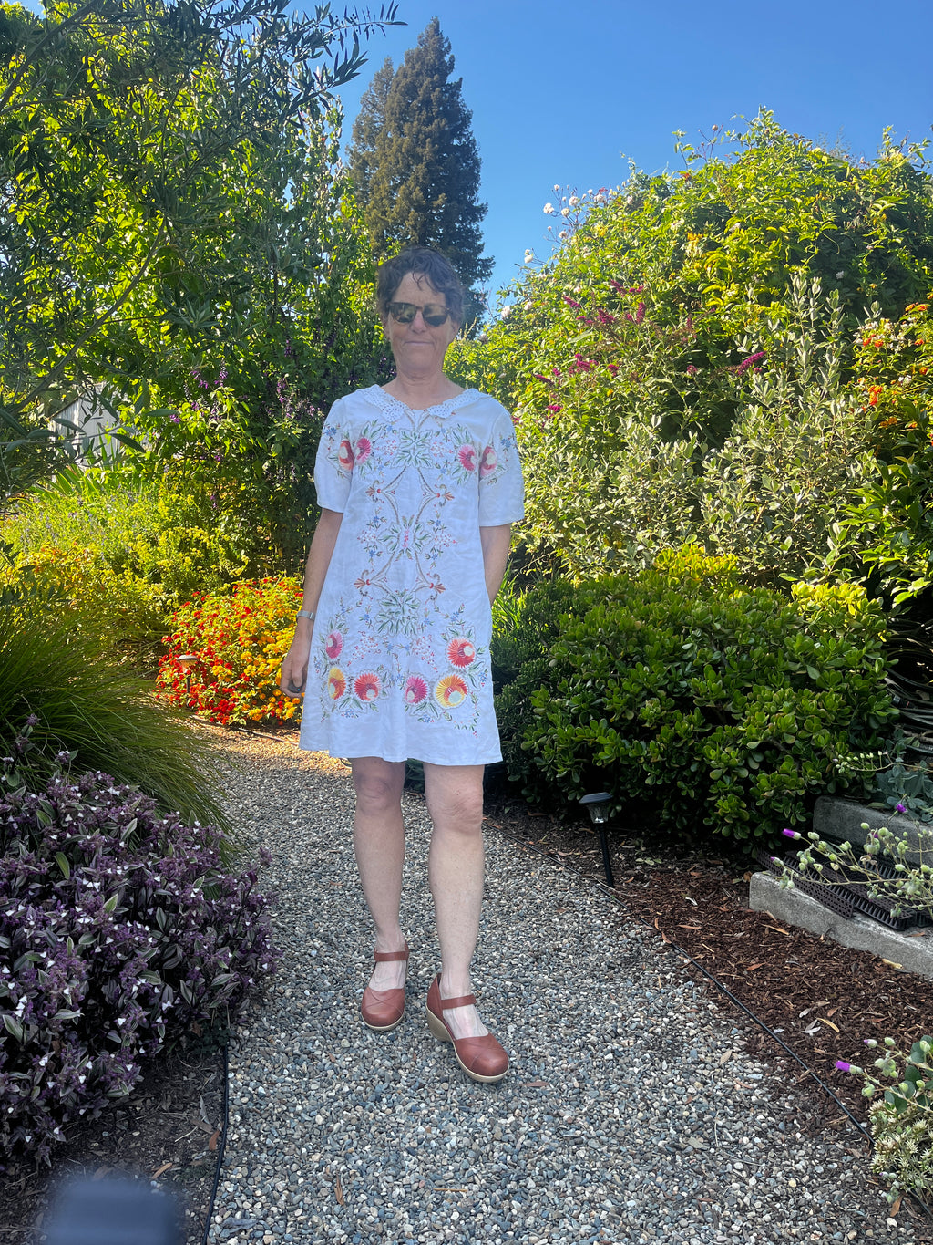 Handmade Embroidered A-Line Linen Dress with Pockets — Upcycled Vintage, One of a Kind