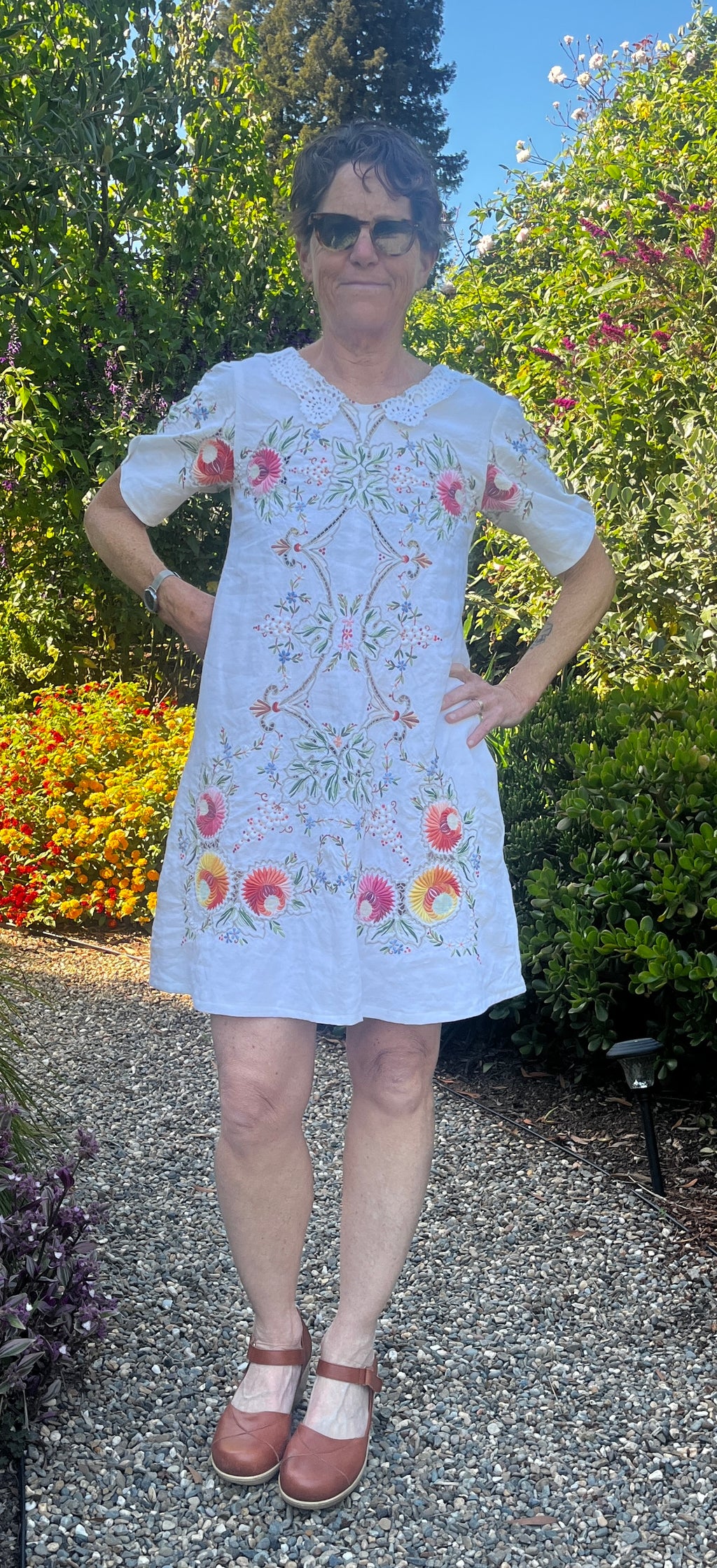 Handmade Embroidered A-Line Linen Dress with Pockets — Upcycled Vintage, One of a Kind