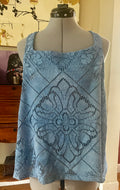 Blue lace tank top with straps and trapeze shape