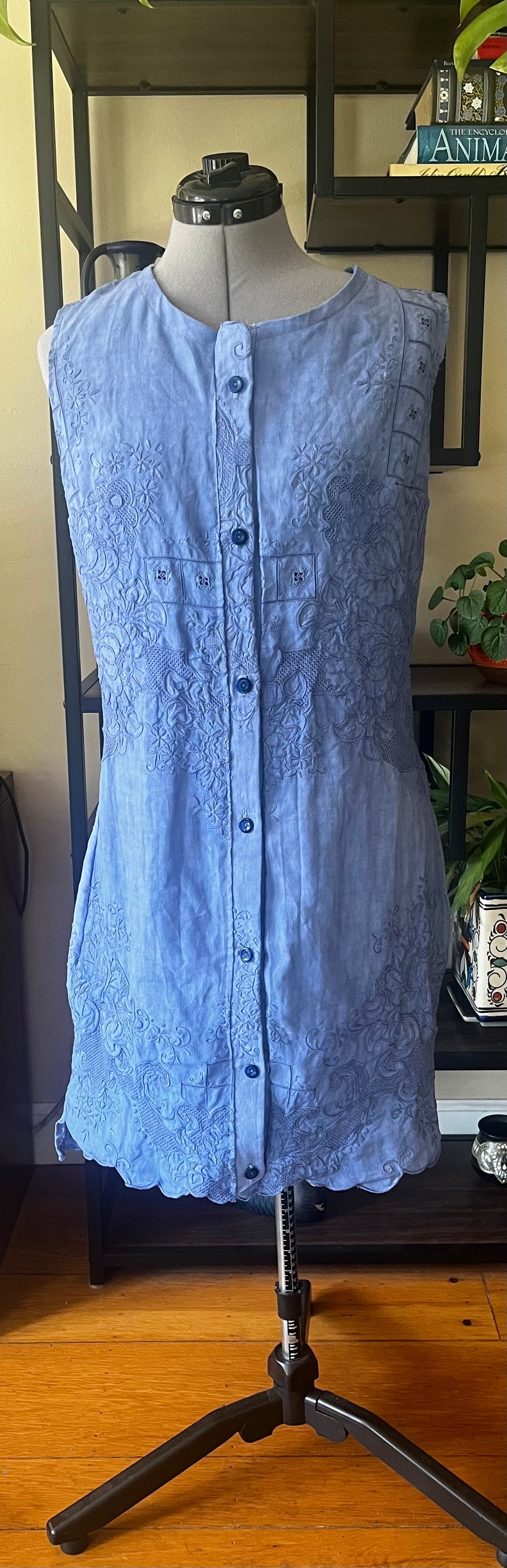 Handmade Sleeveless Embroidered Linen Dress — Upcycled, One of a Kind