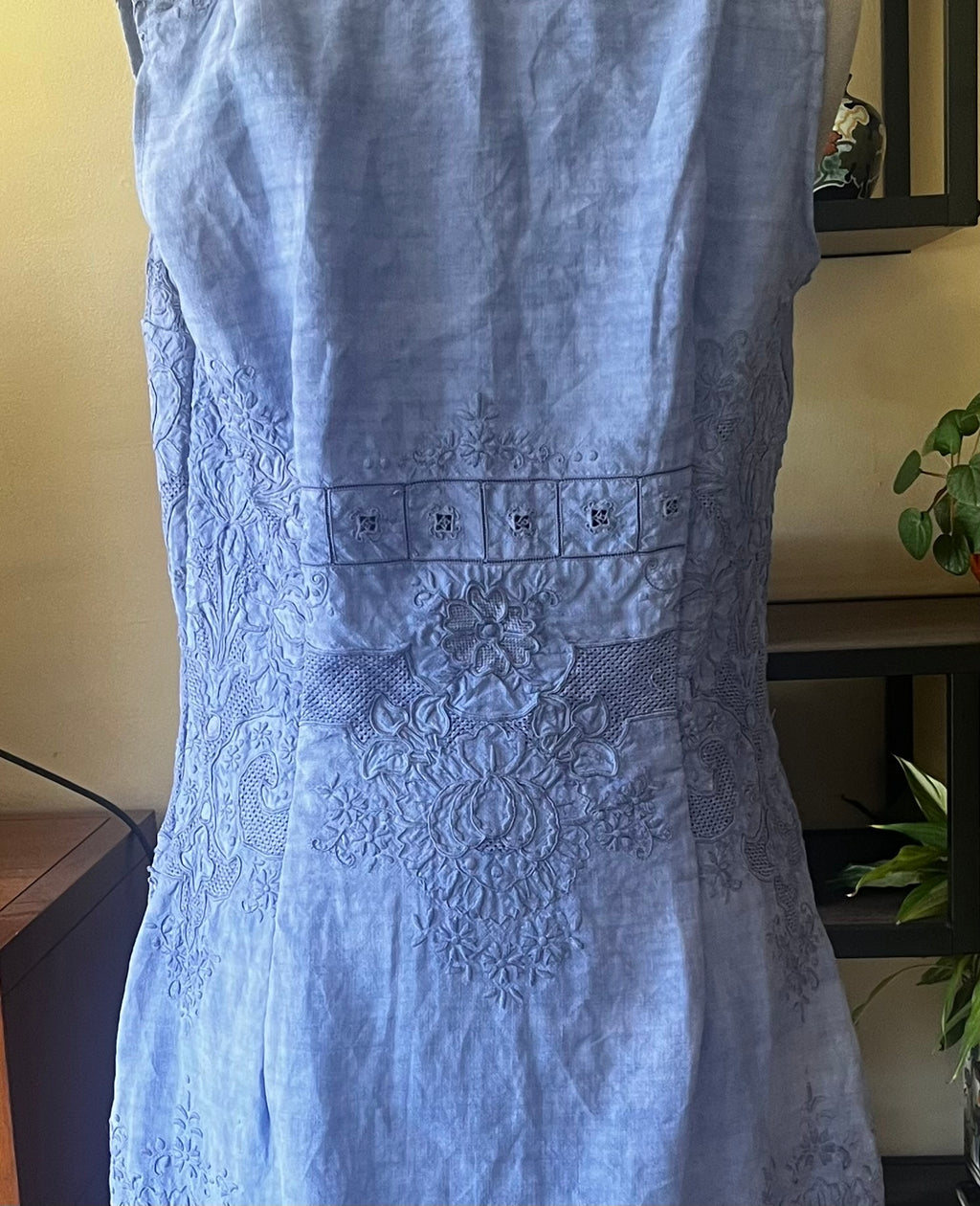 Handmade Sleeveless Embroidered Linen Dress — Upcycled, One of a Kind