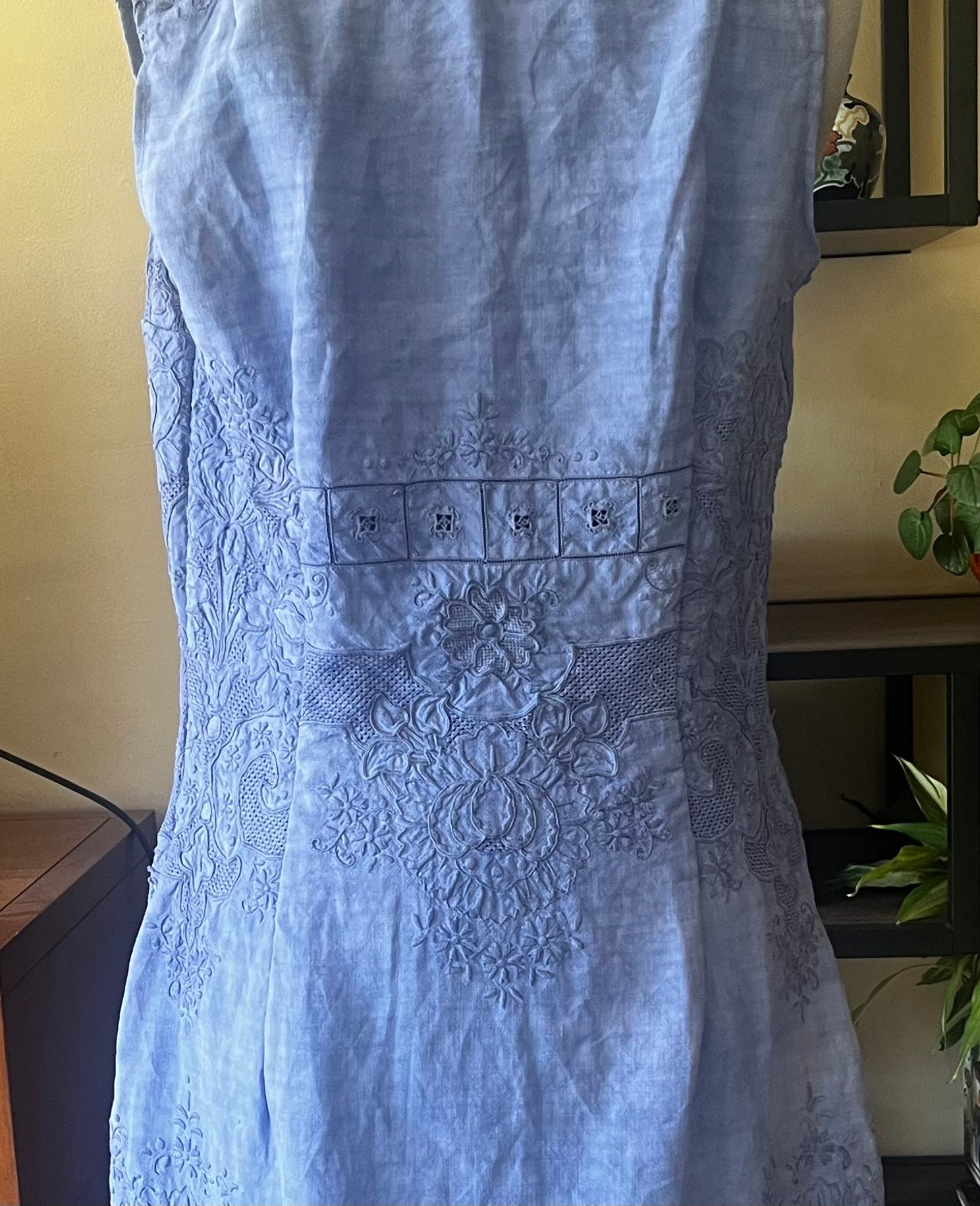Handmade Sleeveless Embroidered Linen Dress — Upcycled, One of a Kind