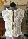 Handmade Sleeveless Crochet Top — Upcycled Cotton with Lace Trim & Ribbon Ties
