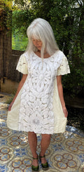 Short sleeve linen dress with beautiful cutwork