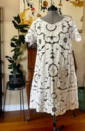 Handmade Short Sleeve Cutwork Embroidered Dress — Upcycled Vintage Cotton, Knee Length