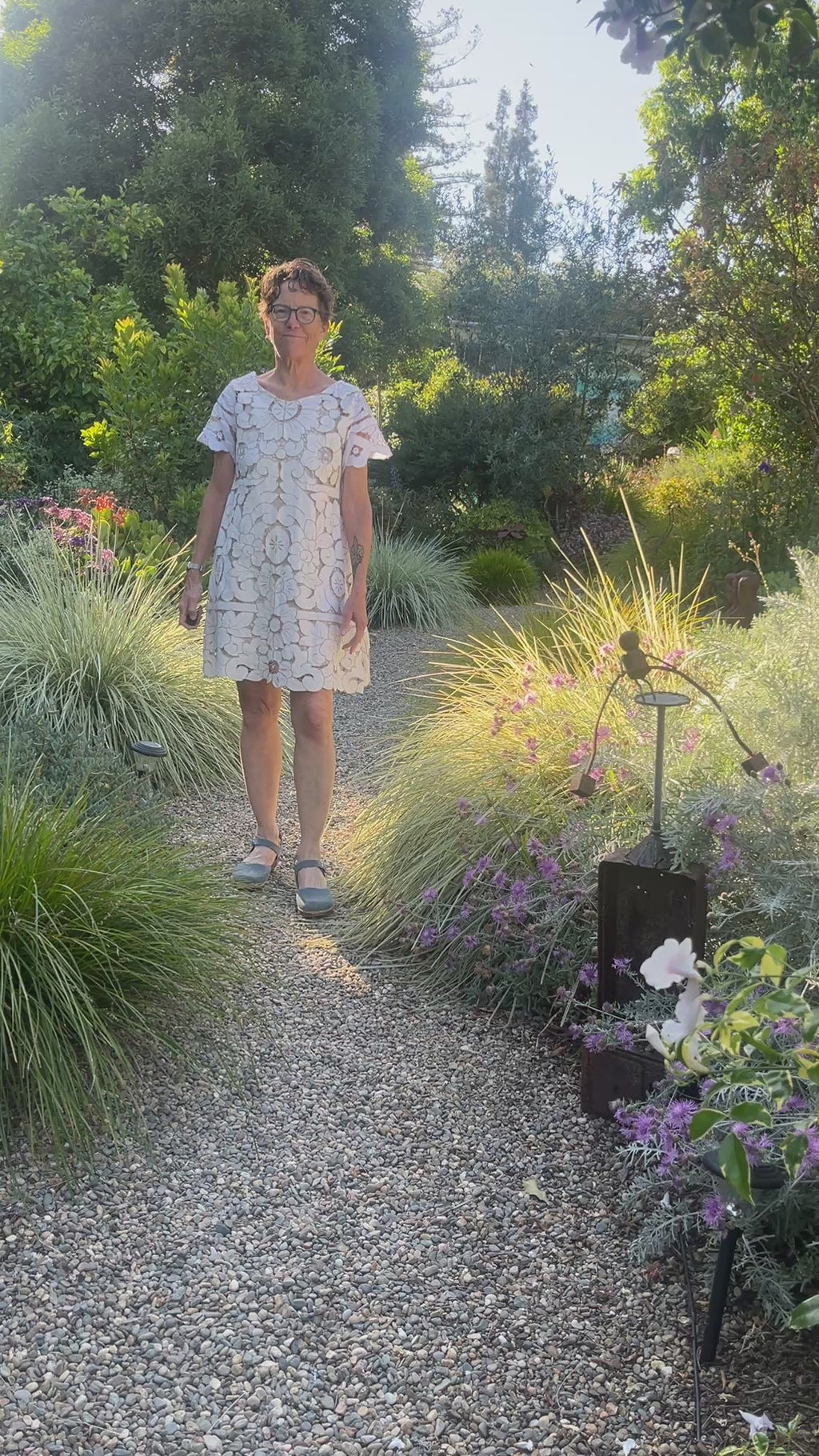 Handmade Short Sleeve Cutwork Embroidered Dress — Upcycled Vintage Cotton, Knee Length