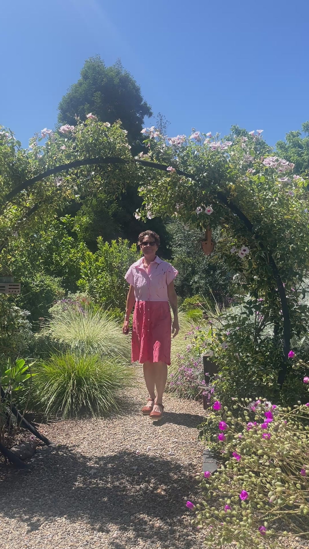 Handmade Two-Tone Pink Dress — Cutwork & Embroidery, Petal Sleeves, Button Down