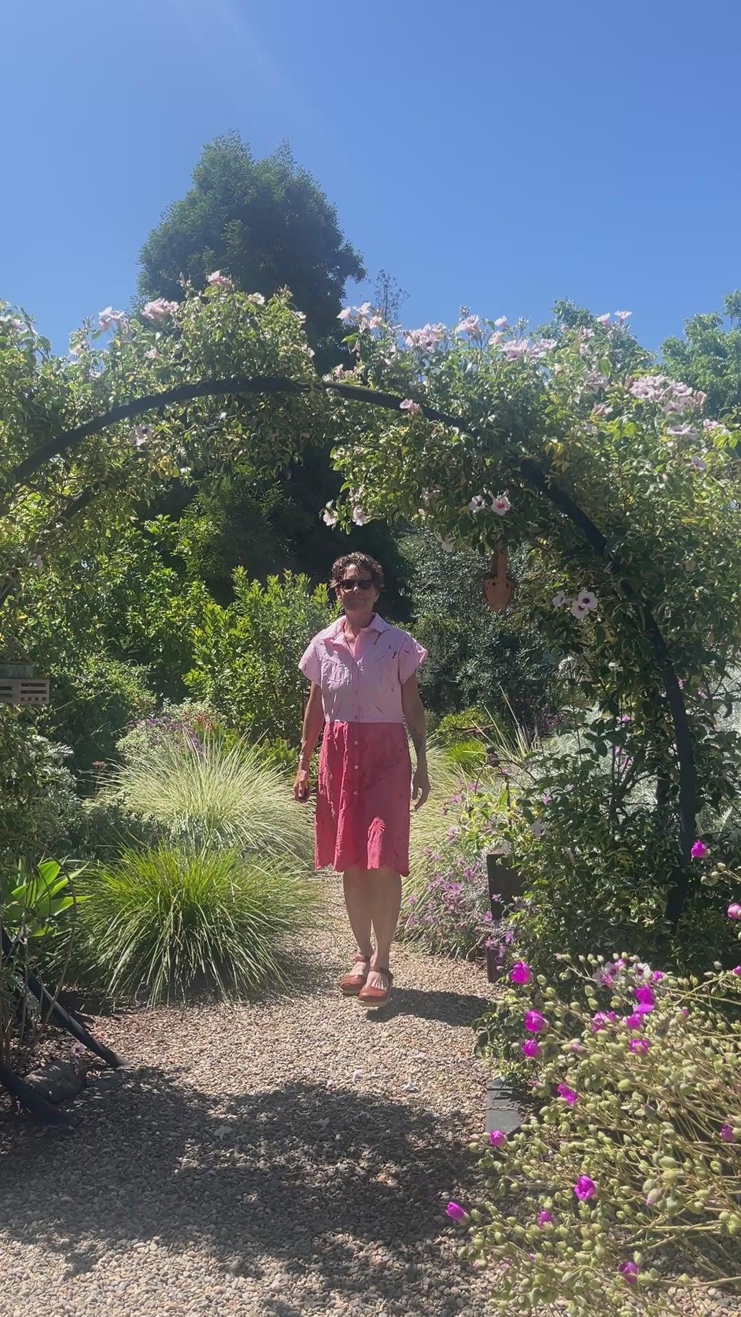 Handmade Two-Tone Pink Dress — Cutwork & Embroidery, Petal Sleeves, Button Down