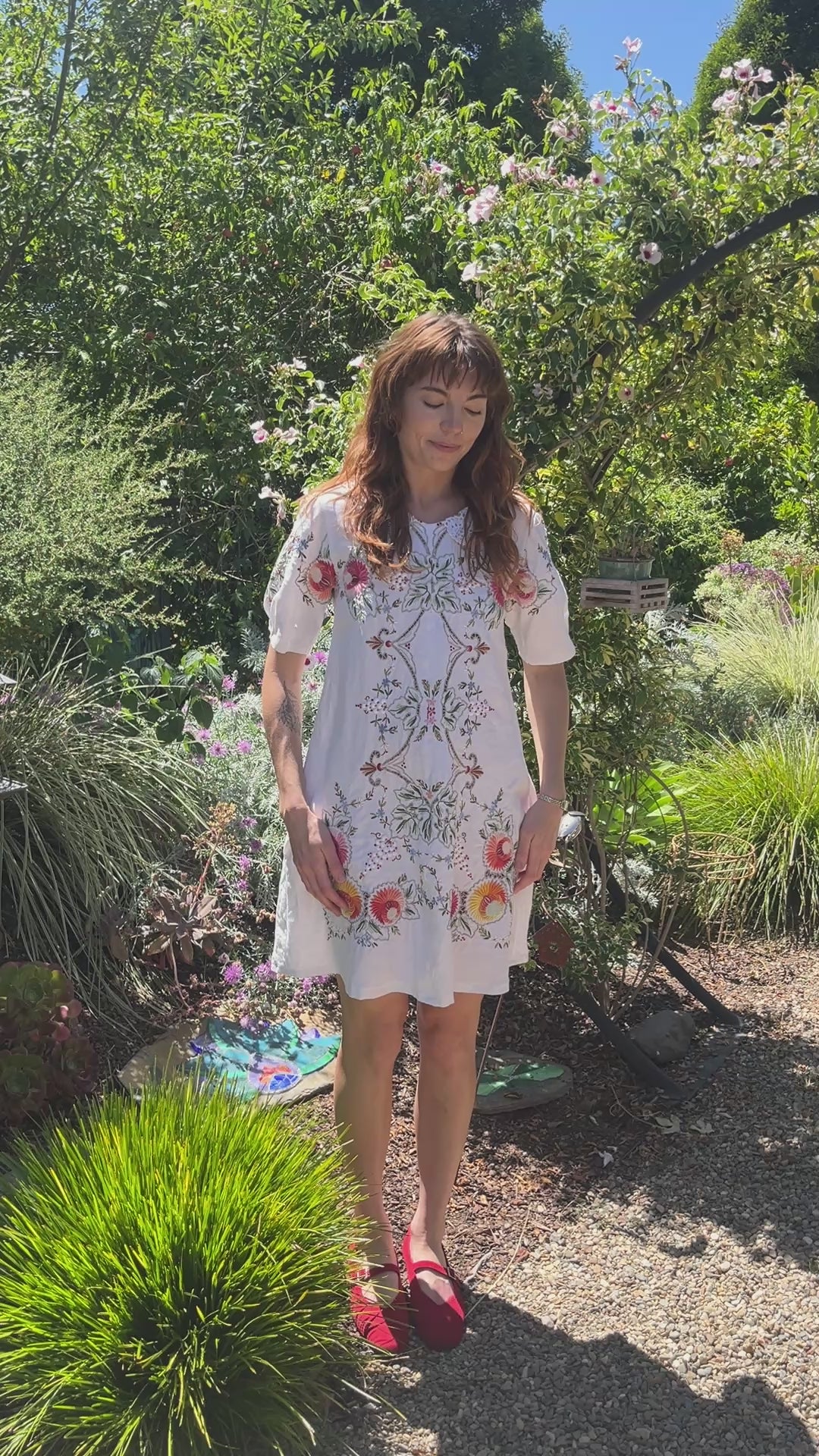 Handmade Embroidered A-Line Linen Dress with Pockets — Upcycled Vintage, One of a Kind