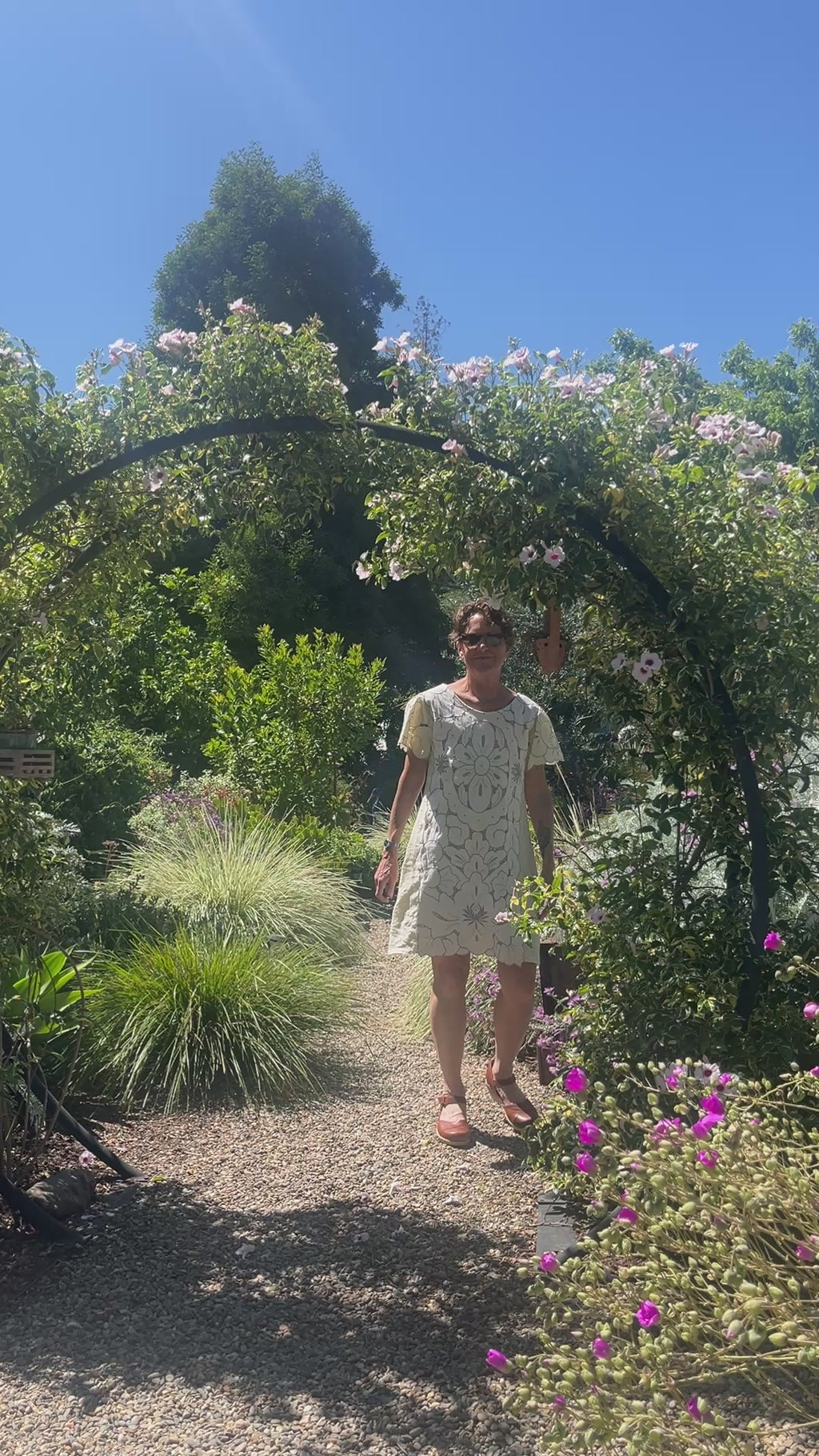 Handmade Short Sleeve A-Line Dress — Lotus Cutwork & Embroidery, Linen and Cotton