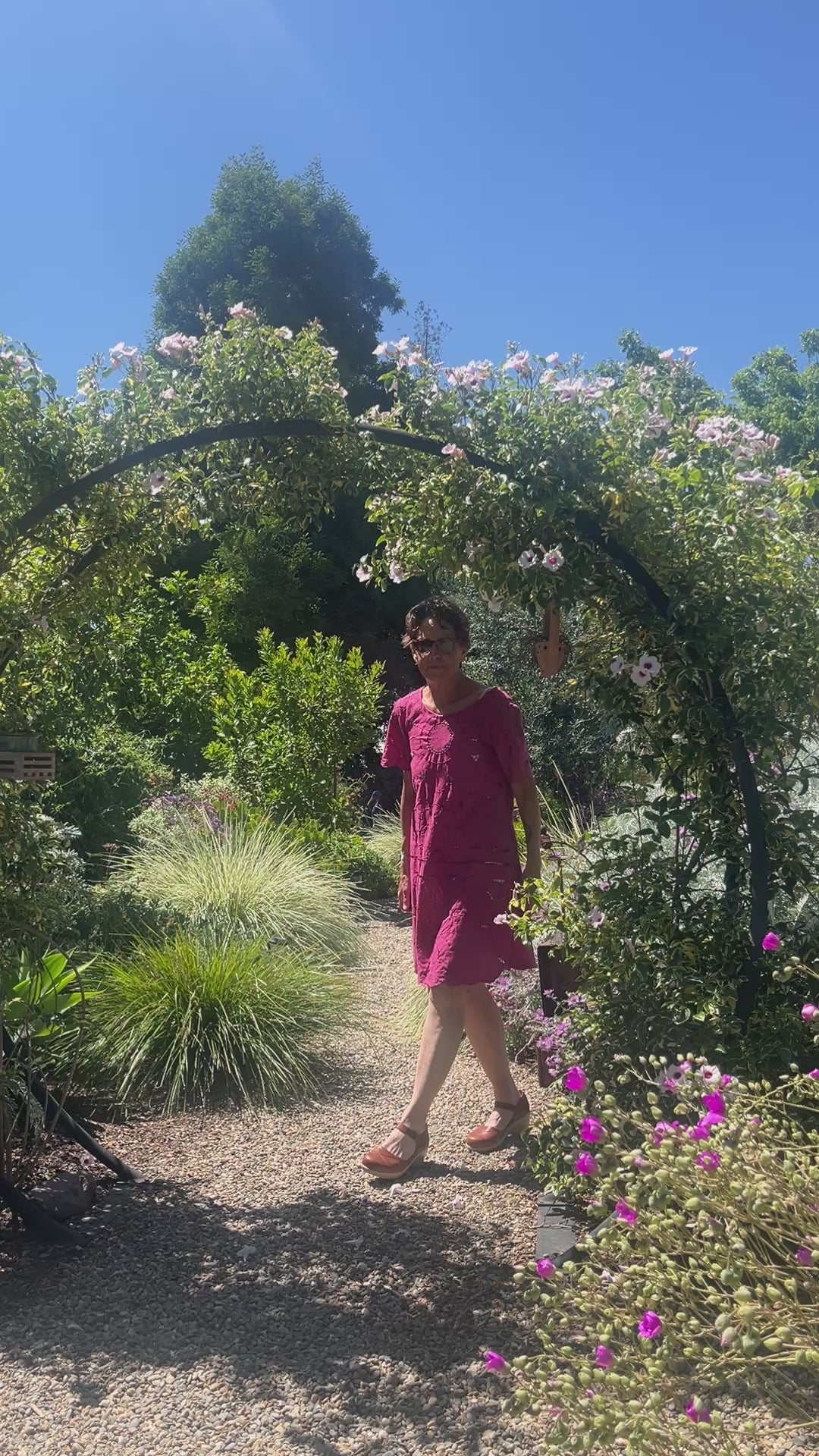 Handmade Fuchsia A-Line Dress — Lotus Cutwork & Embroidery, Upcycled Tablecloth