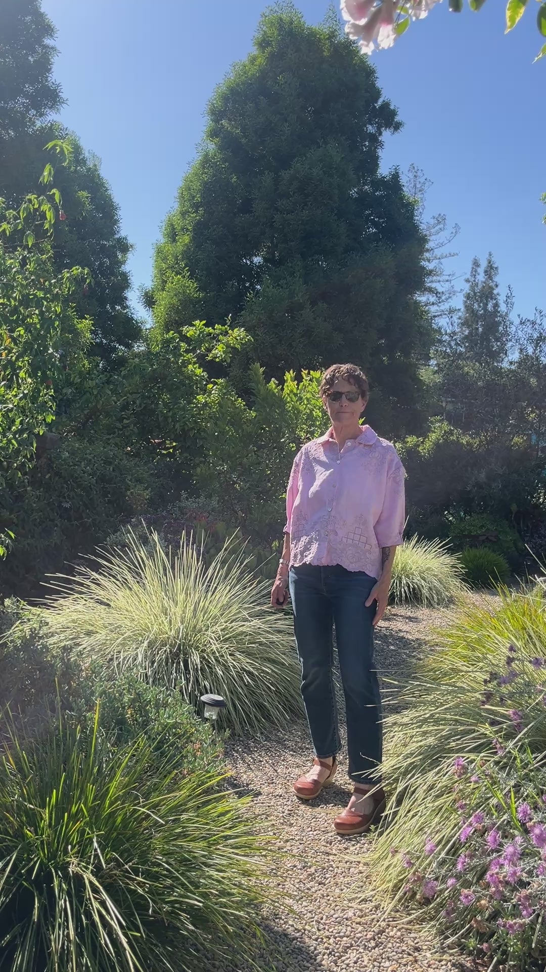 Handmade Pink Linen Blouse — Exquisite Embroidery, 3/4 Sleeve with Tuck Detail, Button Down