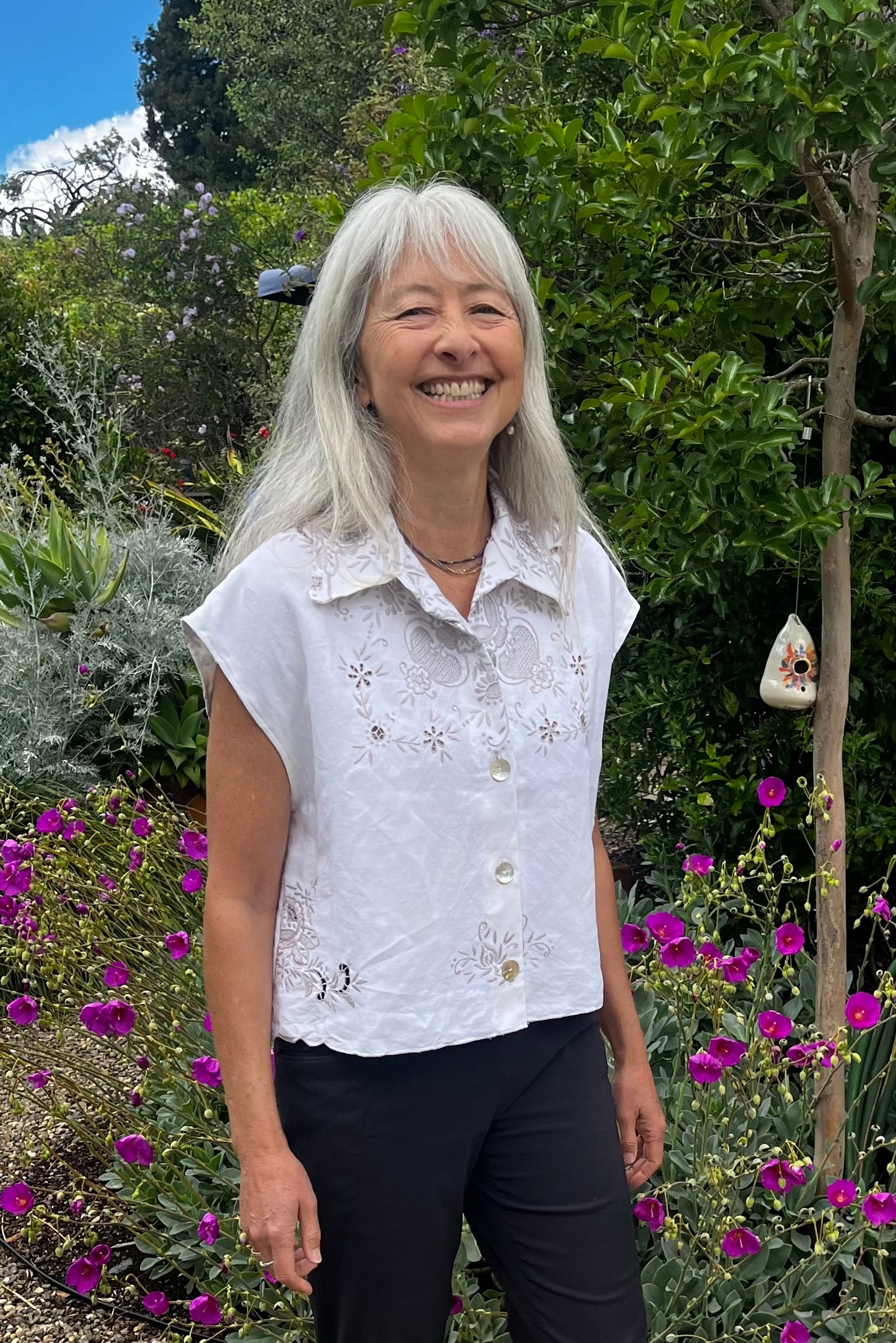 Handmade Embroidered Linen Shirt — Mother-of-Pearl Buttons, Upcycled