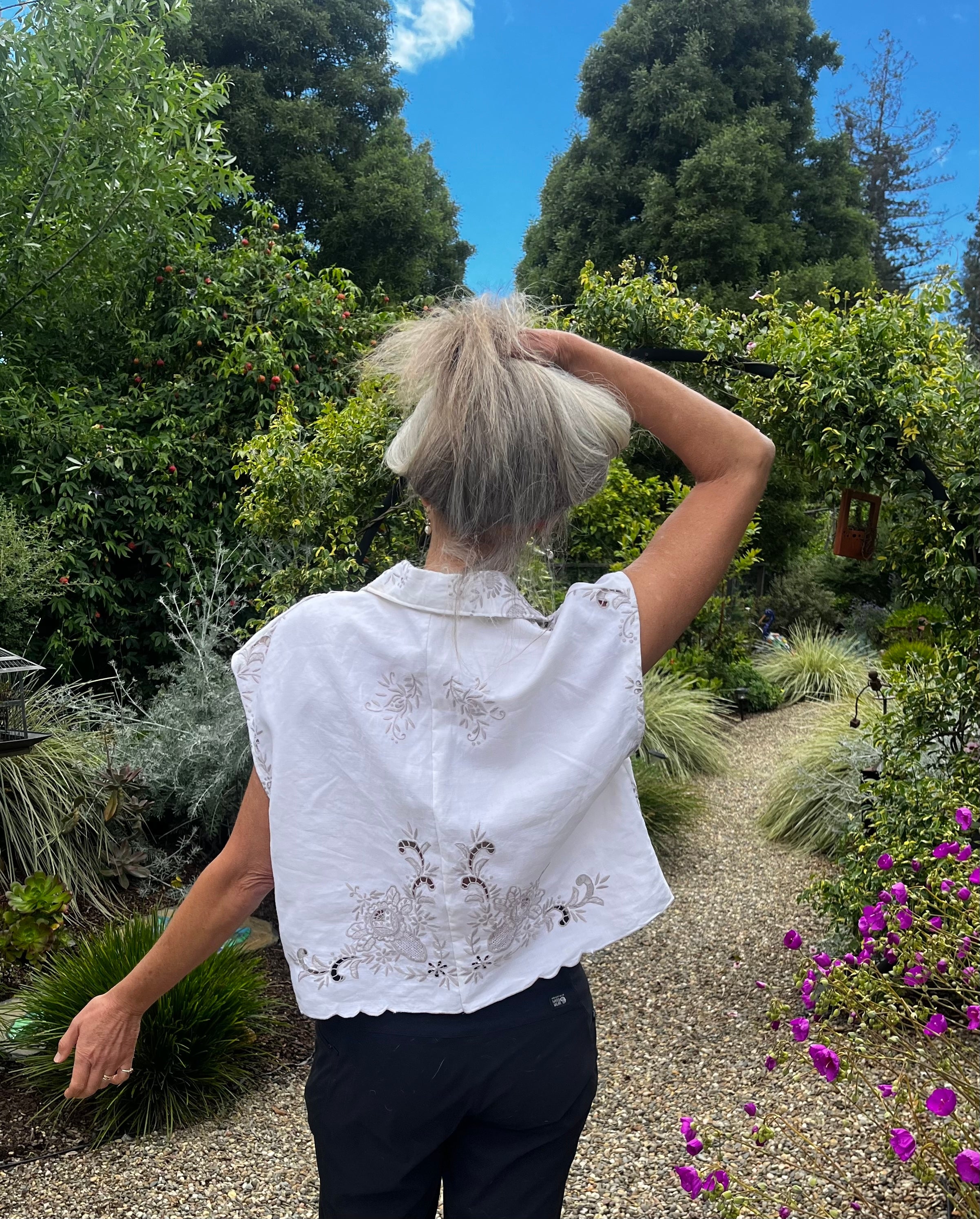 Handmade Embroidered Linen Shirt — Mother-of-Pearl Buttons, Upcycled