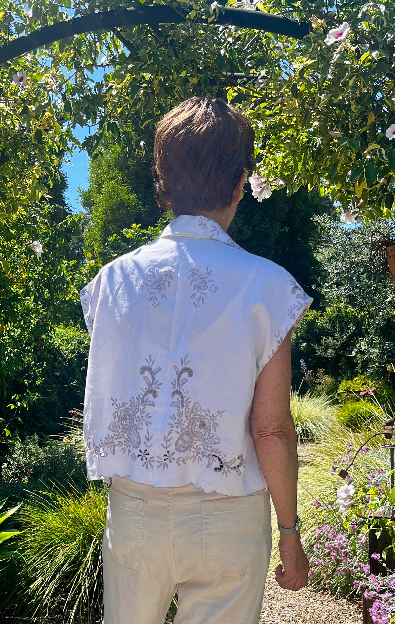 Handmade Embroidered Linen Shirt — Mother-of-Pearl Buttons, Upcycled